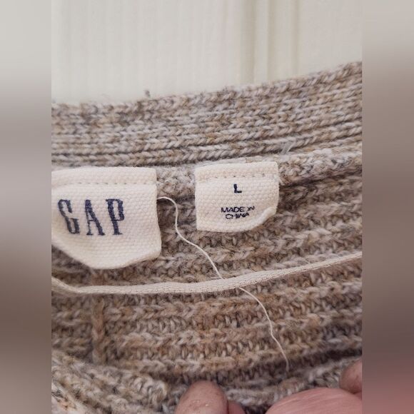 Gap L Beige Ribbed Knit Longsleeves MERINO WOOL Blend Cropped Women's Sweater - Picture 2 of 8